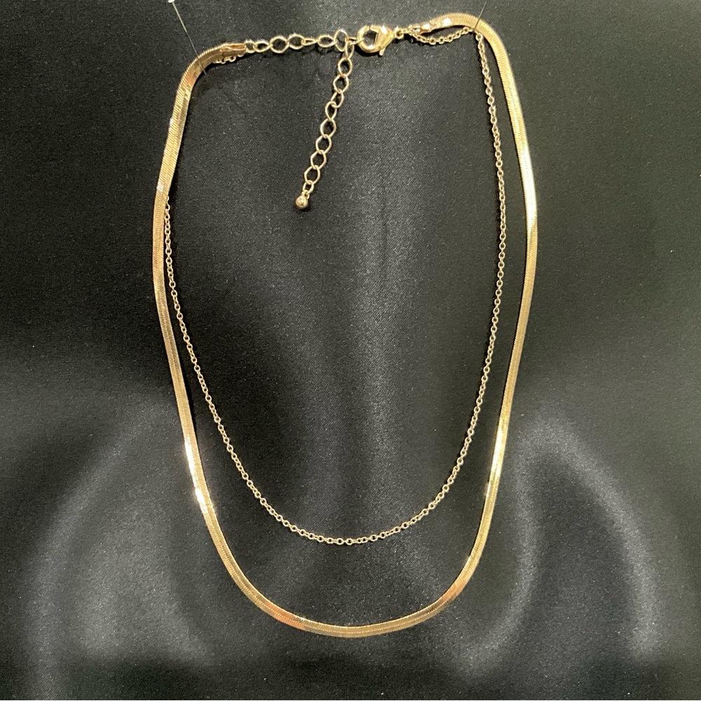 Elegant Double Strand Gold Herringbone Necklace Set